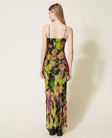 Long floral creponne dress Neon Crazy Flowers Print Woman 222TT2481-04