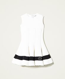 Scuba dress with rhinestone logo Bicolour Off White / Black Child 222GJ2141-0S