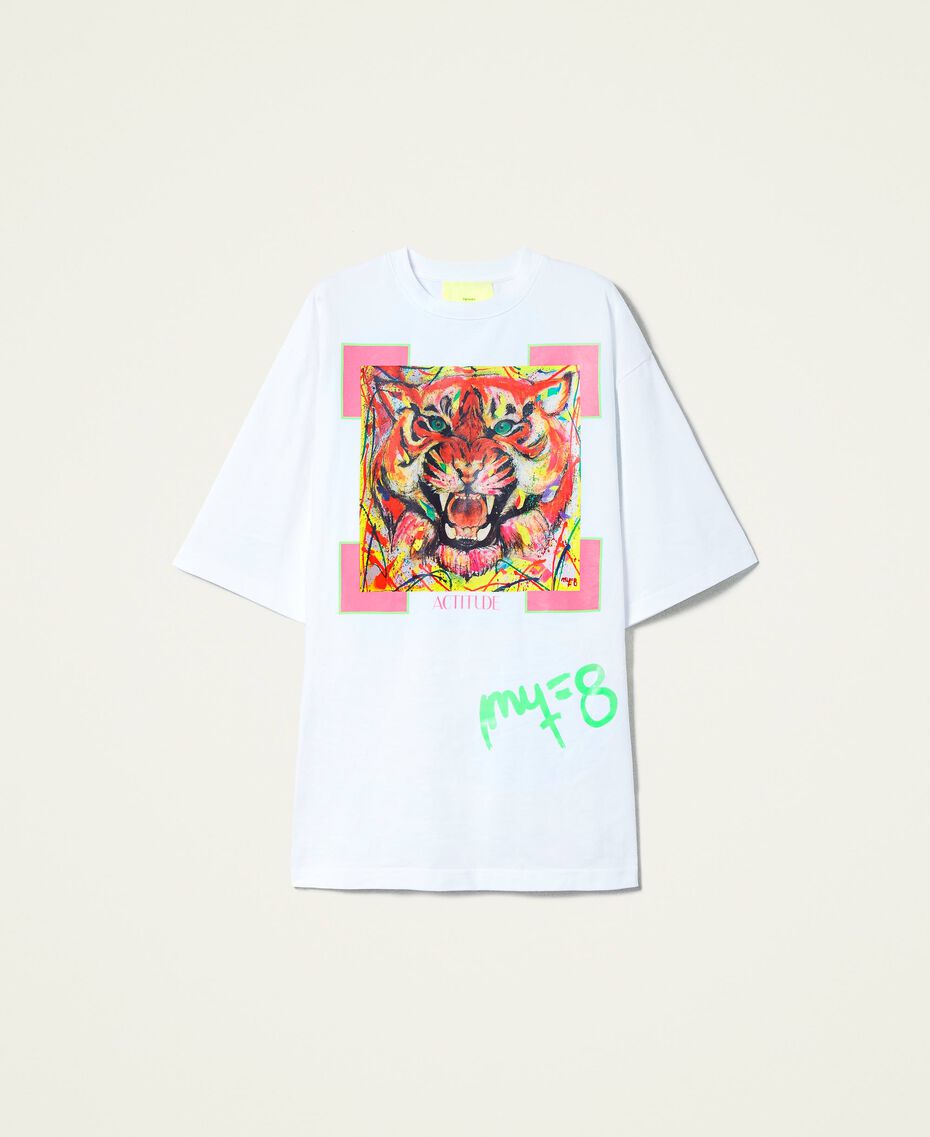 T-shirt Myfo avec imprimé tigre Blanc Unisexe 999AQ2092-0S