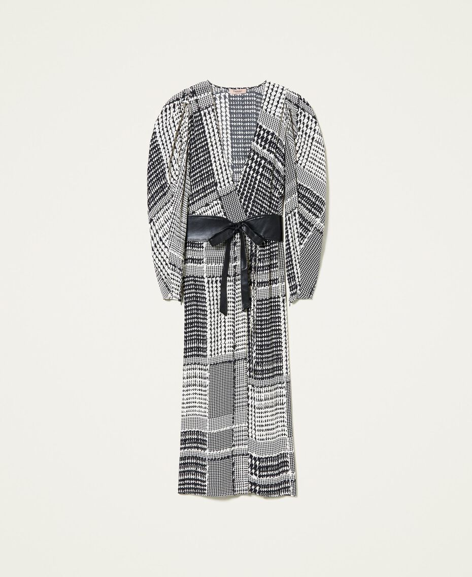 Robe longue avec imprimé pied-de-poule Imprimé Carreaux Bicolore Noir / Blanc « Neige » Femme 212TT234A-0S