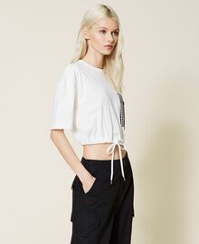 T-shirt boxy avec poche de poitrine Vichy Bicolore Blanc Cassé / Noir Femme 221AT2254-03
