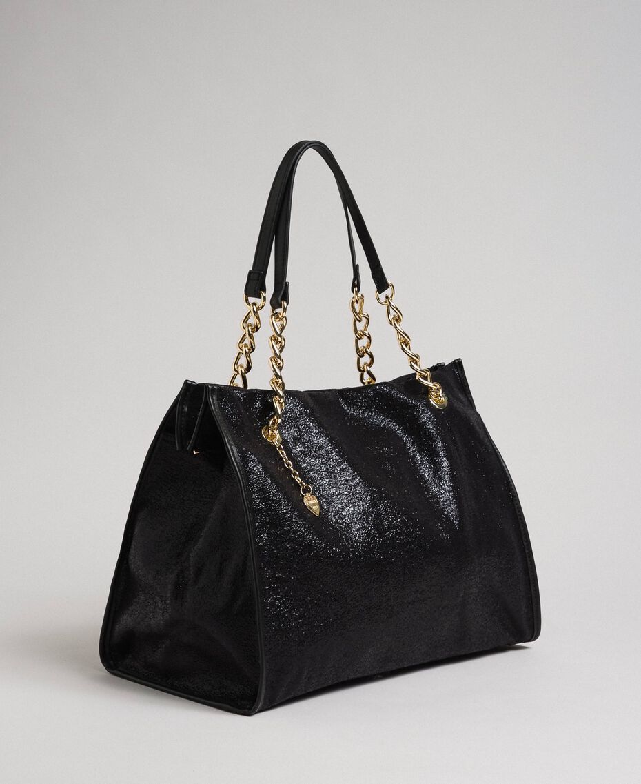 Faux leather glitter travel bag Black Woman 192LL7ZFF-02
