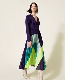 Dress with pleated colour block skirt Multicolour "Indigo" Purple / Neon Yellow Woman 222AP2693-04