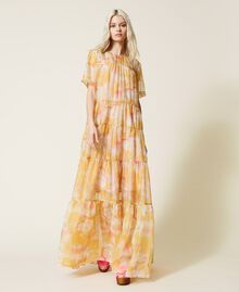 Robe longue en organza imprimé Nuances de Jaune Vif Femme 221AT2154-02