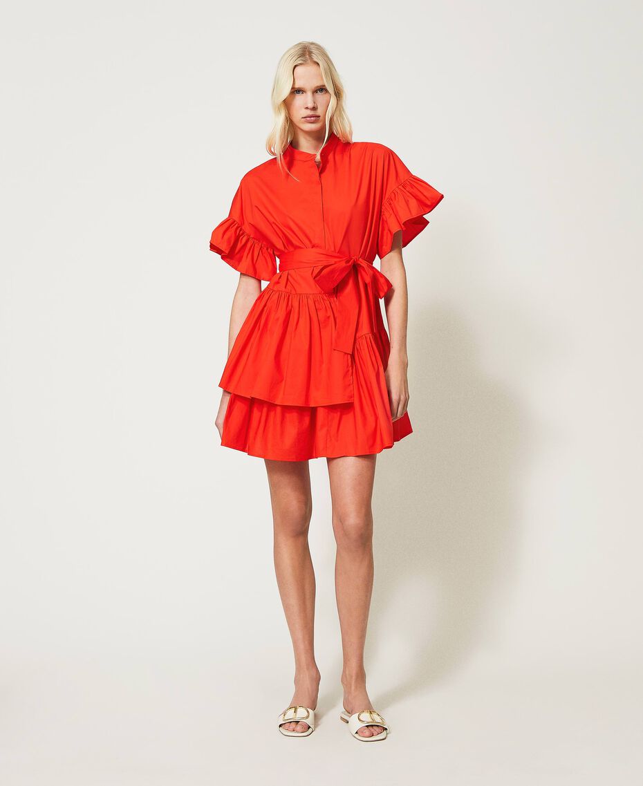 Poplin dress with flounces "Coral" Red Woman 211TT2459-02