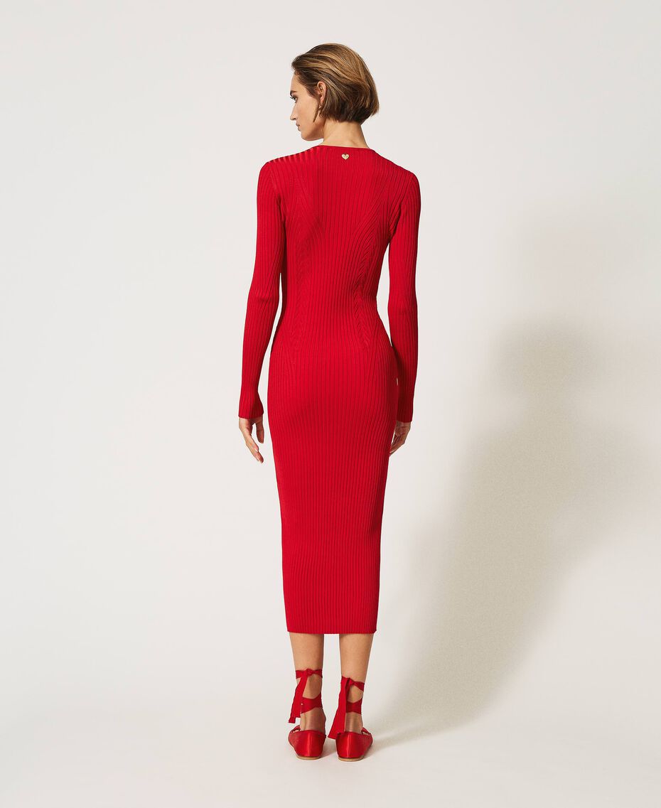 Vestido midi de canalé Mujer, Rojo | TWINSET Milano