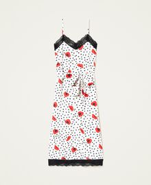 Slip dress with heart and poppy print Off White Romantic Poppy Print Woman 222TQ201A-0S