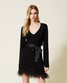 Short knit dress with feathers Black Woman 222TP3041-01