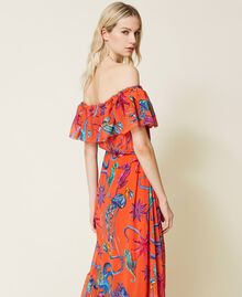 Printed georgette long dress “Orange Sun” Orange Seashell Print Woman 221LB2MQQ-03