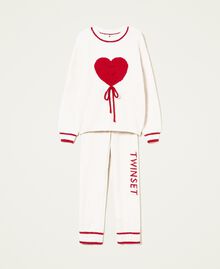 Jumper and trousers with heart and logo Two-tone "Sugar" White / Ardent Red Woman 222LL3ABB-0S