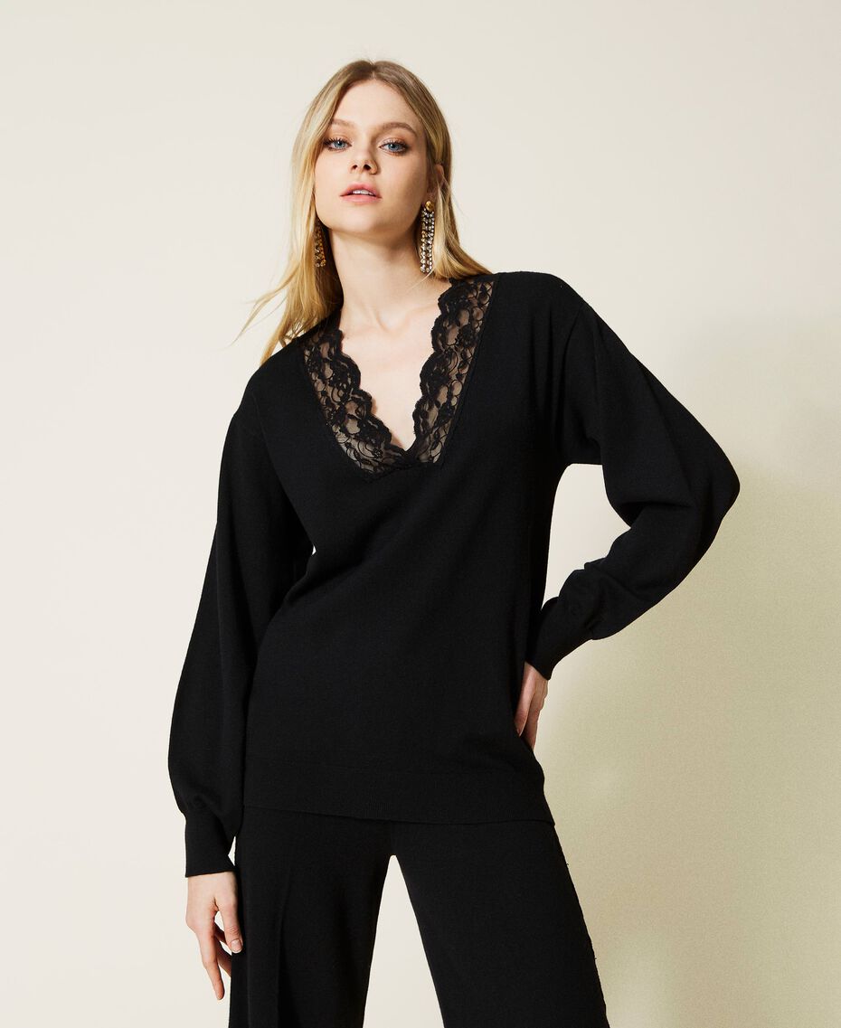 Maxi jumper with lace Black Woman 222TP3362-01