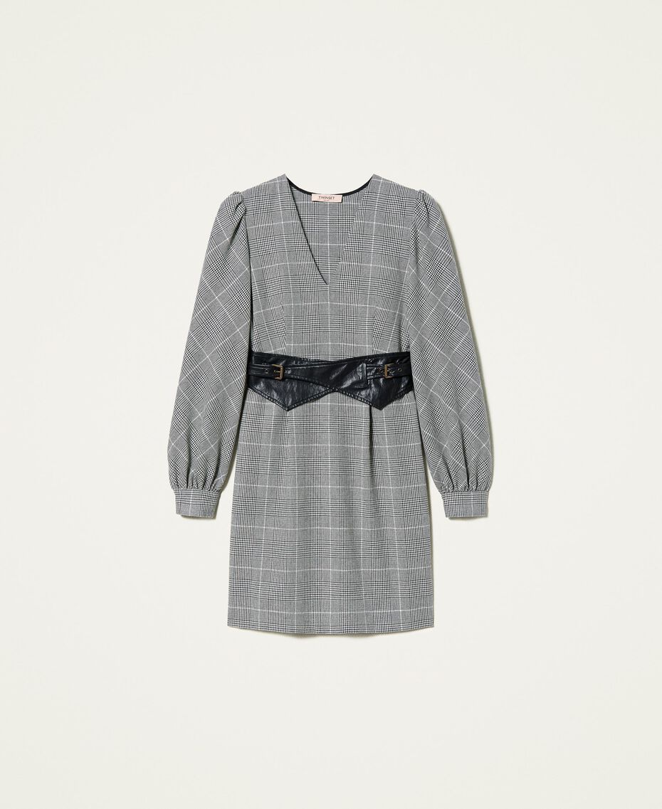 Robe en laine mélangée prince de Galles Prince de Galles Blanc « Neige » / Noir Femme 212TT2203-0S