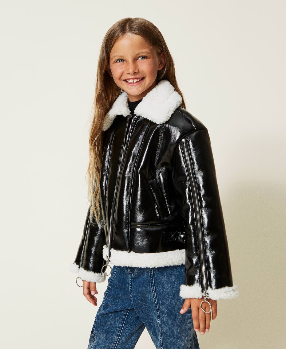 Leather-like biker jacket with faux fur Black Child 222GJ2010-02