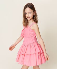 One-shoulder poplin dress Shocking Pink Child 221GJ2Q10-02