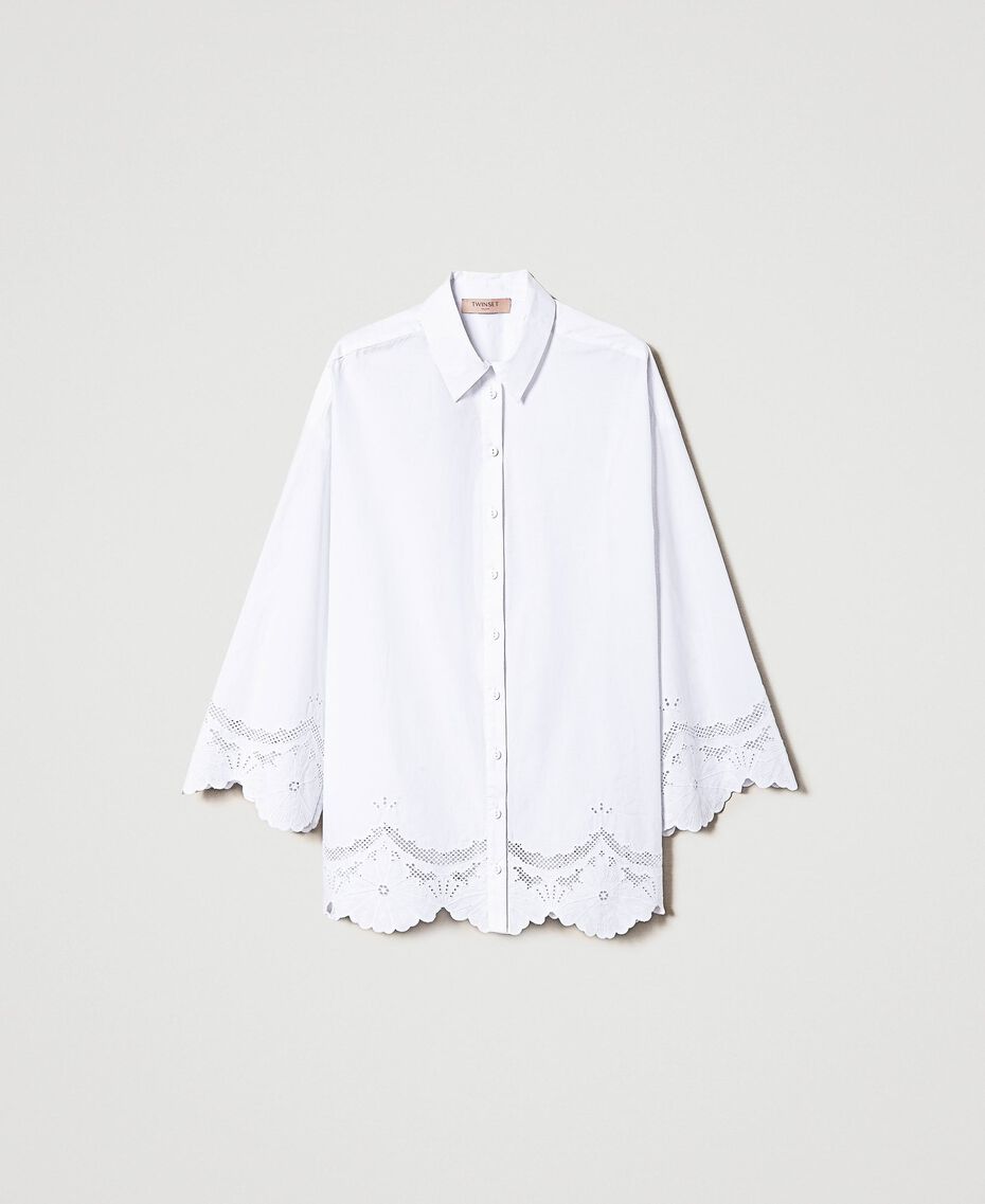Camicia in popeline con ricami sangallo Bianco Donna 231TT2303-0S
