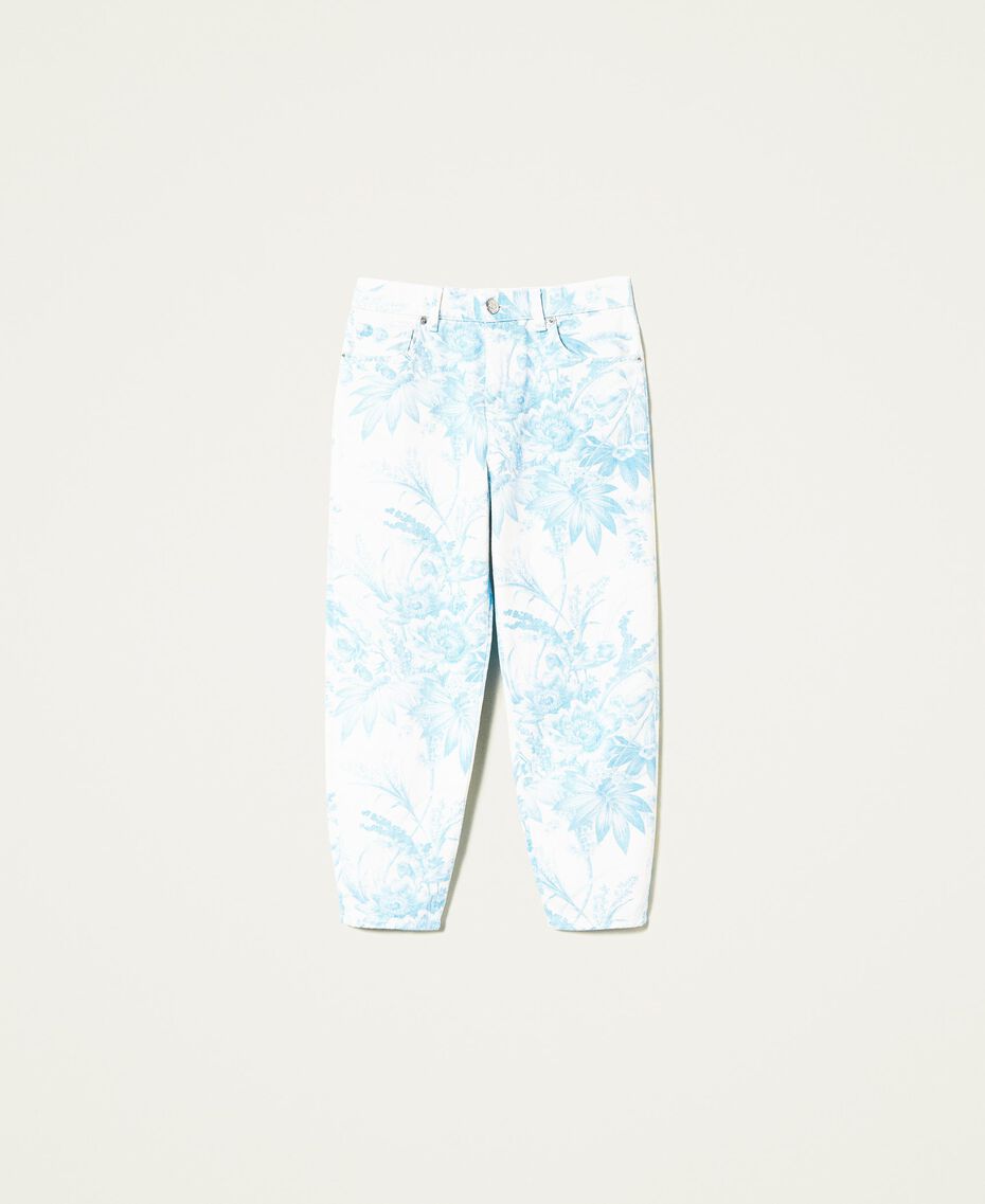 Pantalon avec imprimé floral toile de Jouy Imprimé Fleur Sanderson Blanc « Neige »/Bleu Femme 221TP275A-0S