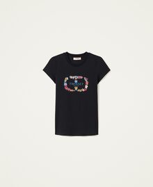 T-shirt with logo and floral embroidery Black Woman 222TT2151-0S