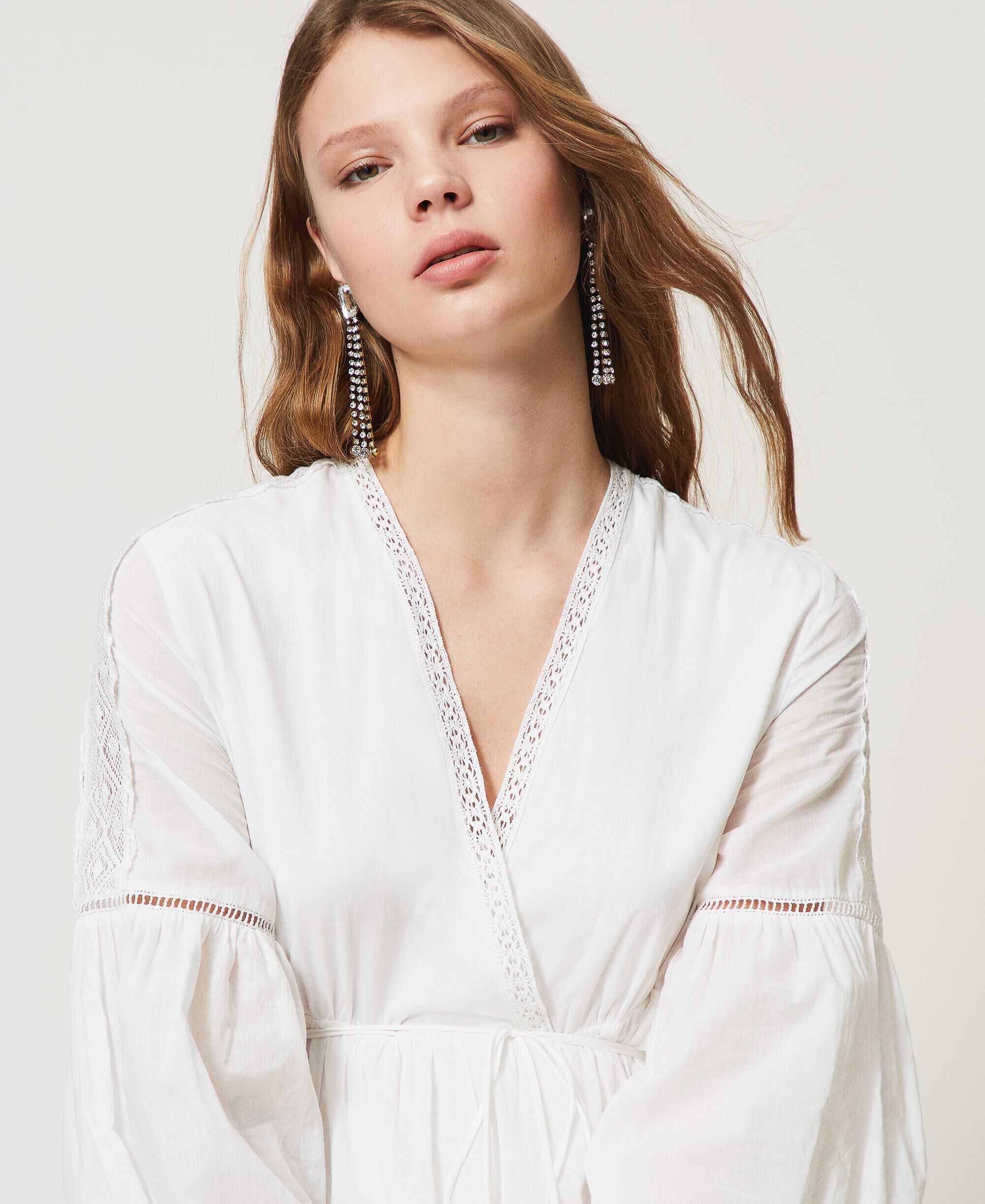 Fès muslin dress with lace Woman, White | TWINSET Milano