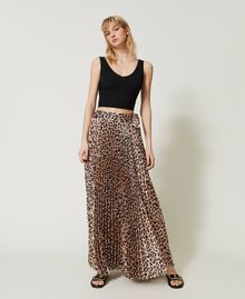 Long georgette skirt with lurex Natural Leopard Print Woman 231LB2DTT-02