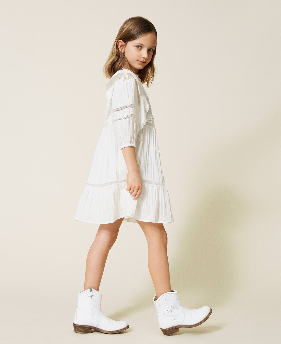 Muslin dress with lace Off White Child 221GJ2T42-02