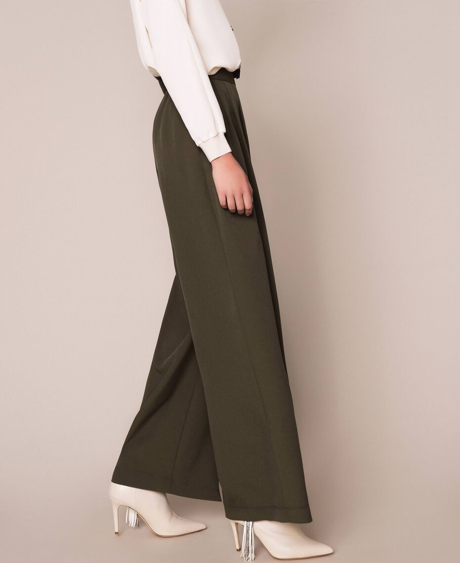 Crêpe de Chine wide trousers Elm Green Woman 201ST2016-02