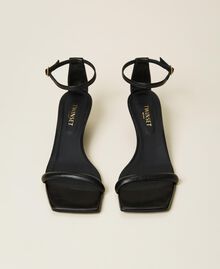 Leather sandals with kitten heels Black Woman 222TCP204-05