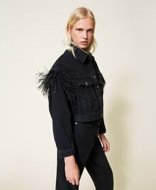 Denim jacket with feathers Black Denim Woman 212TP232A-03