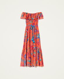 Printed georgette long dress “Orange Sun” Orange Seashell Print Woman 221LB2MQQ-0S