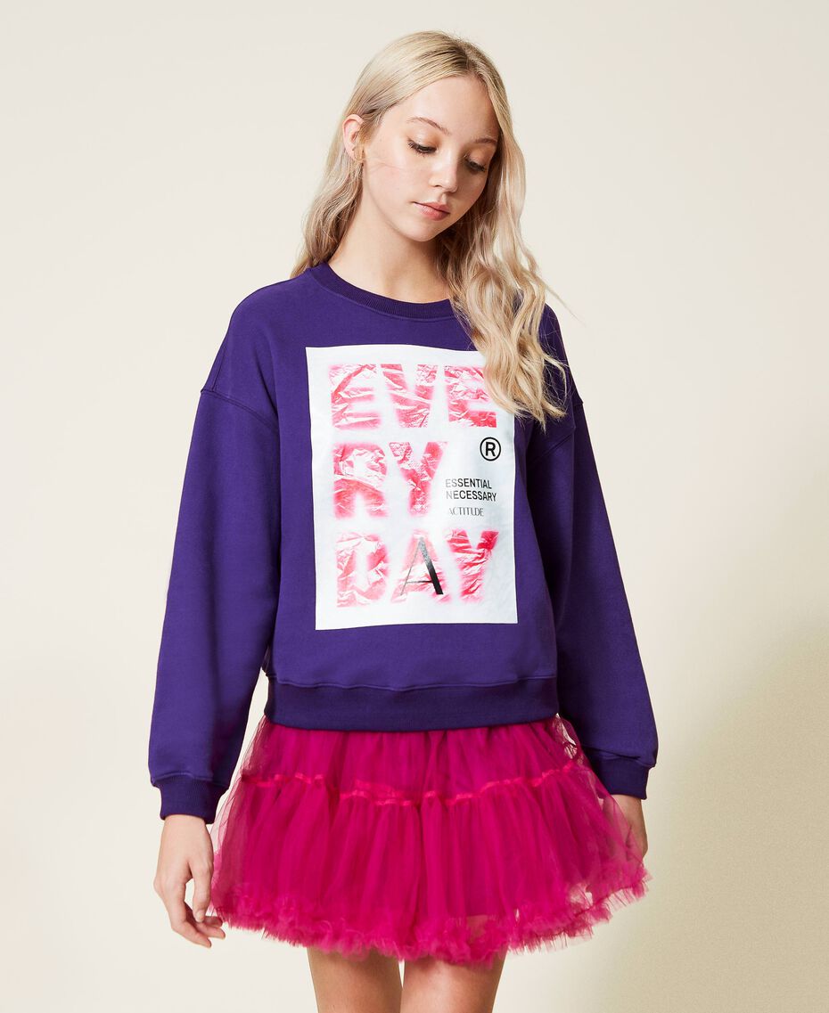 Boxy sweatshirt with print "Indigo" Purple Woman 222AP2153-02