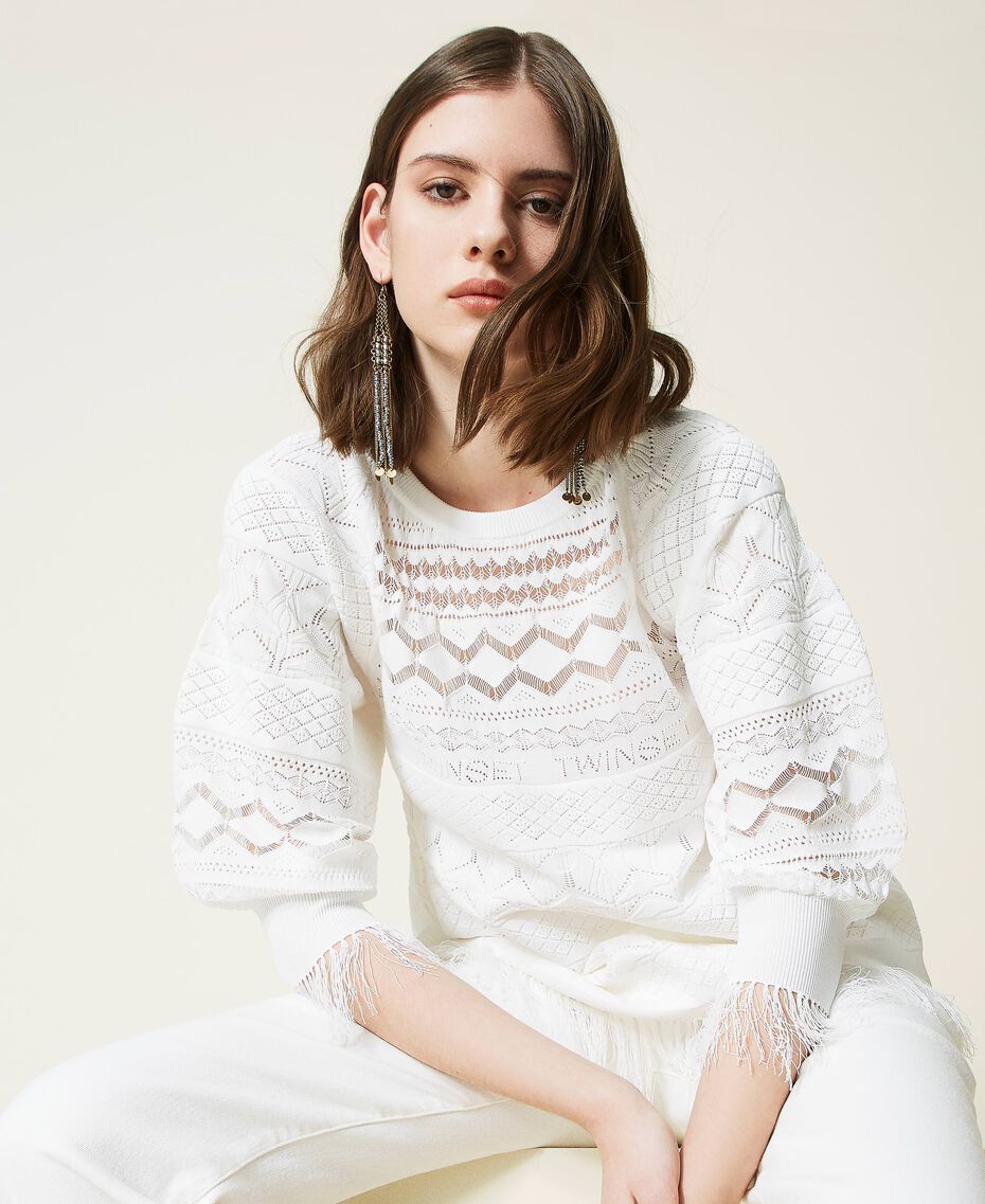 Lace stitch jumper with fringes Lily Woman 221TP3030-01