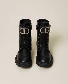 Leather combat boots with logo and strap Black Child 222GCJ04A-05