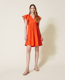 Short poplin dress with lace "Cherry Tomato” Orange Woman 221TT2131-01