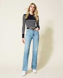 Five-pocket jeans with slits "Mid Denim" Blue Woman 222TP2394-02