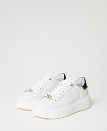 Leather trainers with contrasting heel Two-tone Optical White / Mousse Pink Woman 231TCP110-02