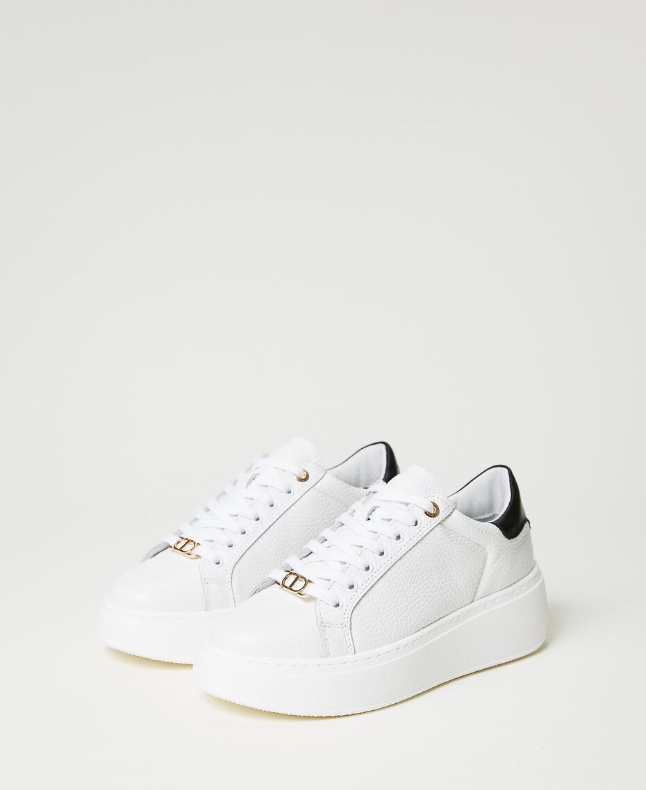 Leather trainers with contrasting heel Two-tone Optical White / Mousse Pink Woman 231TCP110-02