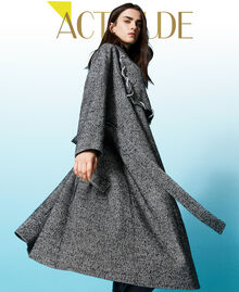 Long wool cloth coat with rhinestones "Parchment" Purple / Black Herringbone Woman 222AP237A-01