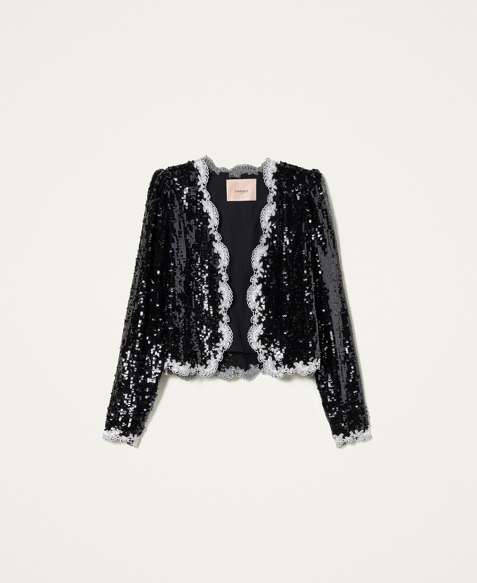 Full sequin jacket with embroidery Bicolour Black / "Snow" White Woman 221TP2044-0S