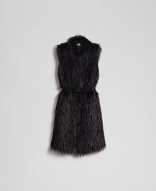 Long faux fur and wool cloth waistcoat Black / “Sequoia” Beige Woman 192ST2031-0S