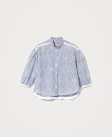 Poplin shirt with broderie anglaise “Snow” White / “Indigo” Blue Stripe Broderie Anglaise Woman 211TT2412-0S