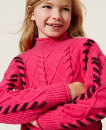 Turtleneck jumper with cable and diamond knit Silk Fuchsia Child 222GJ3067-04