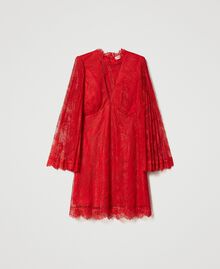 Kurzes Kleid aus Plisseespitze Rot Mohn Frau 231TP2693-0S