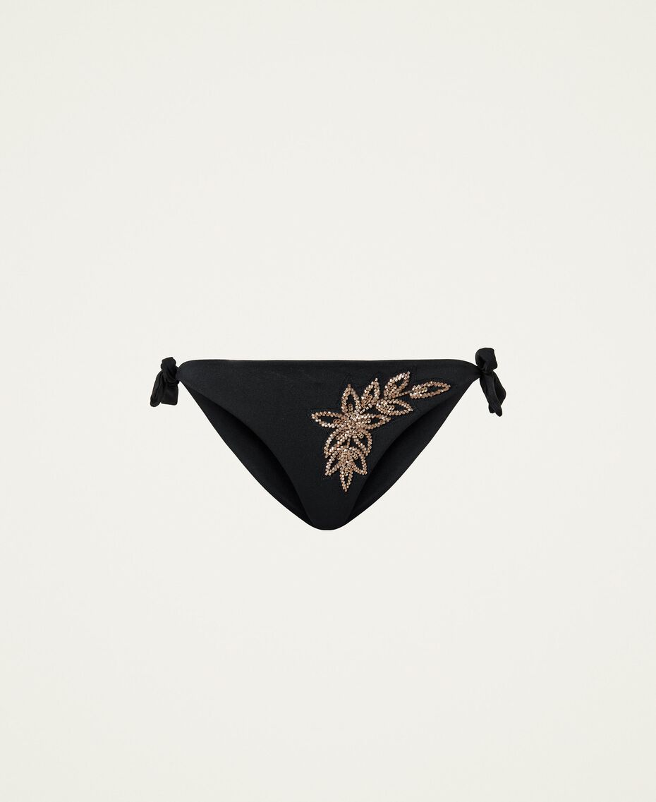 Bikini thong with embroidery Black Woman 221LBMG88-0S