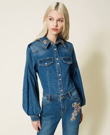 Chemise en jean avec patchs brodés Bleu "Denim Moyen" Femme 221AT234D-02