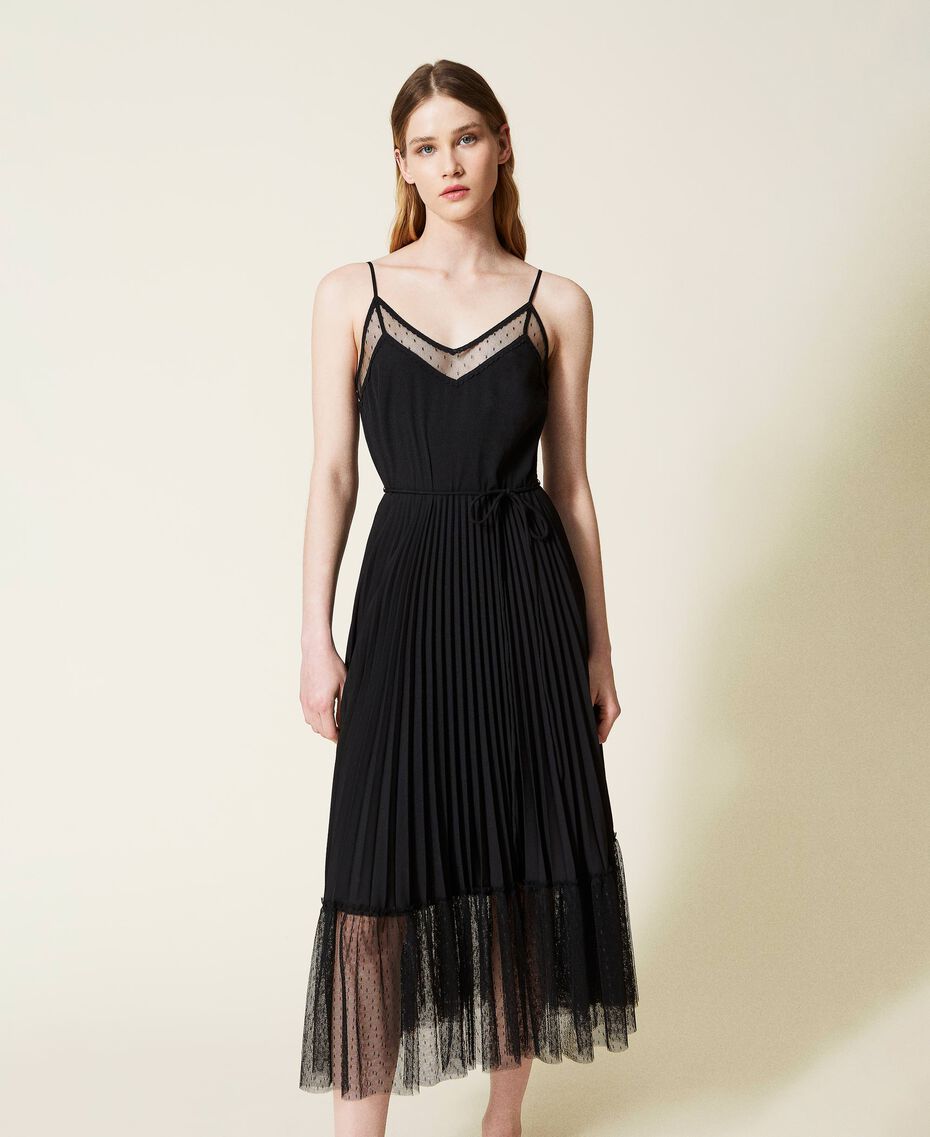 Slip dress with pleated skirt Black Woman 221TQ2061-02