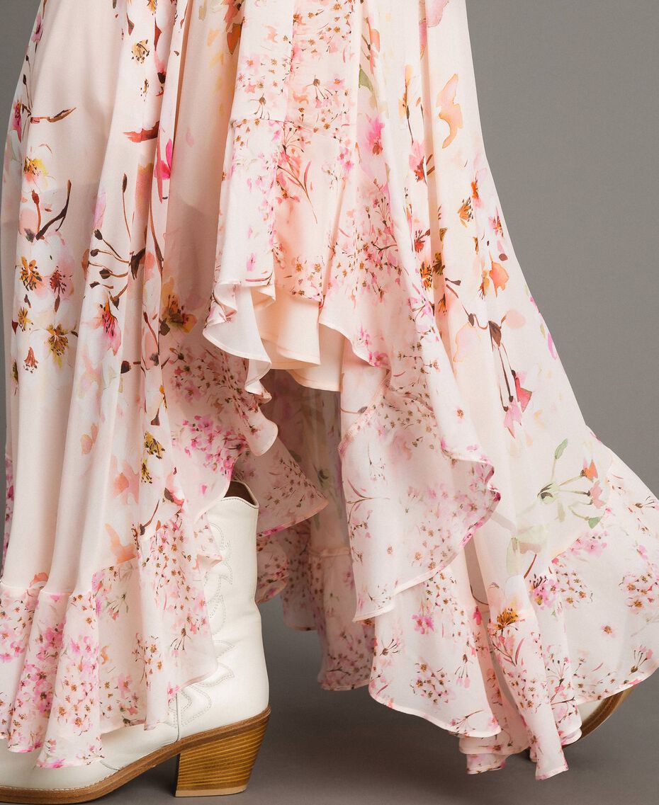 Floral print georgette long skirt
