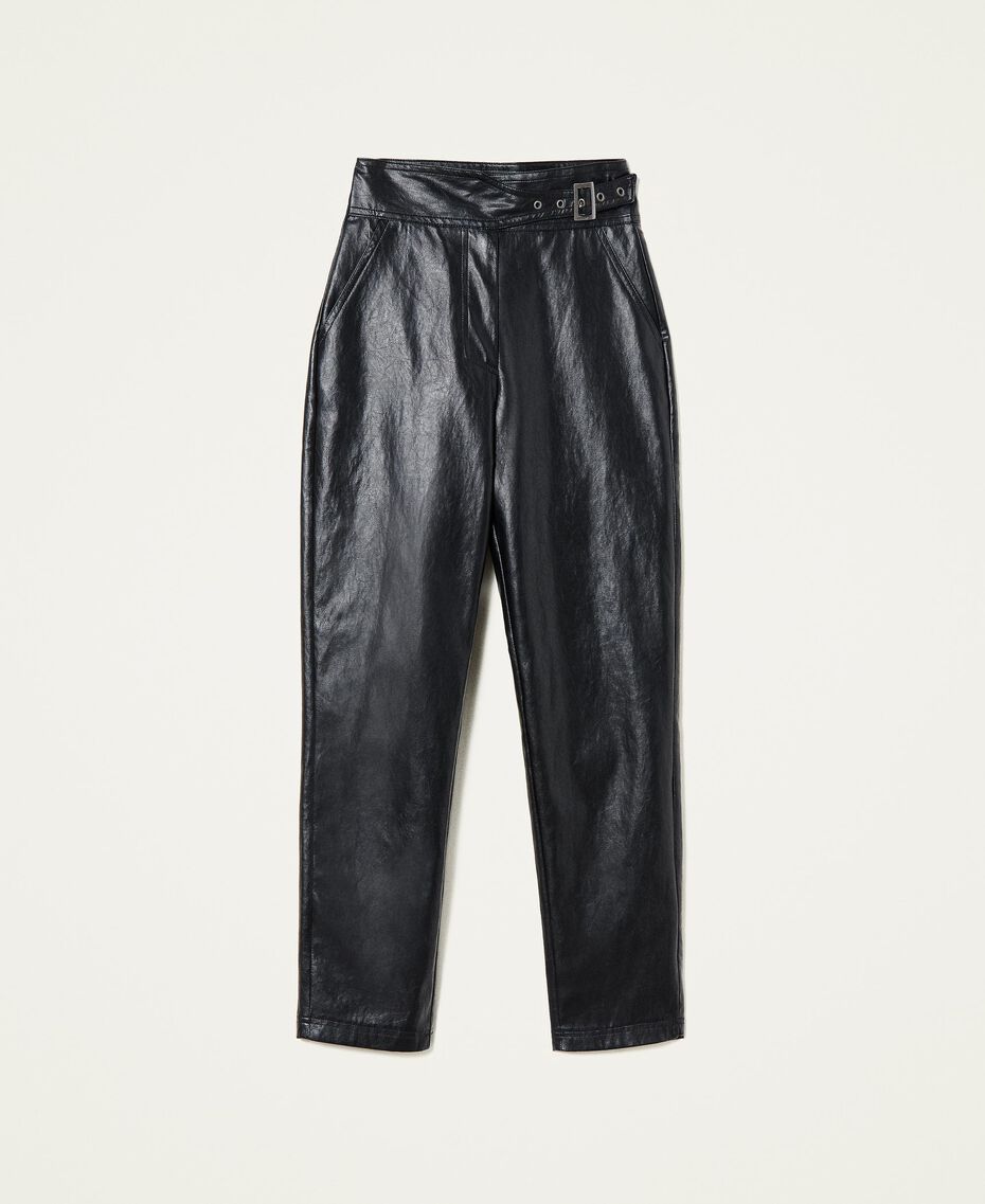 Leather-like trousers with buckle Black Woman 222TT2018-0S