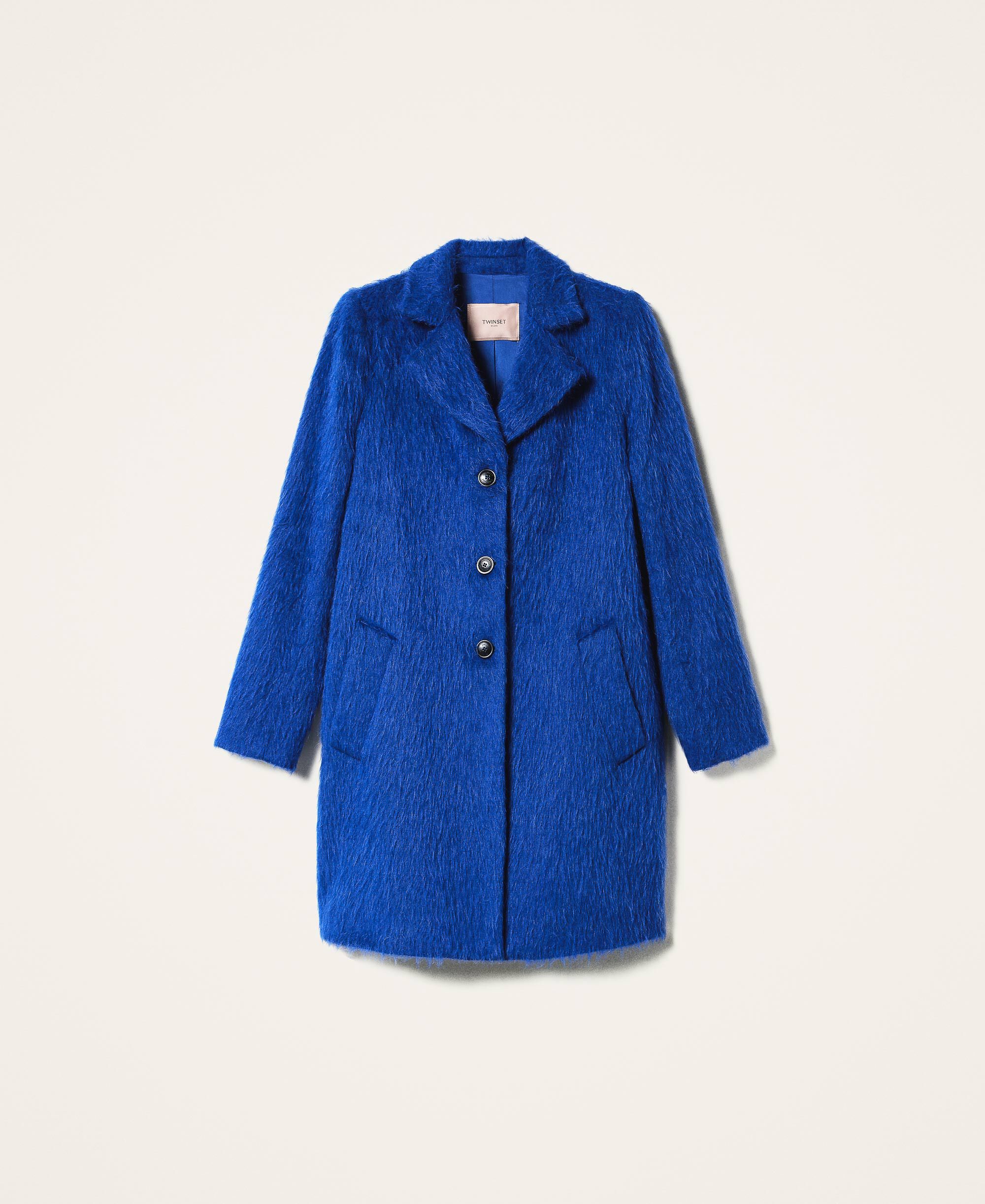 Brushed wool cloth coat Woman, Blue | TWINSET Milano