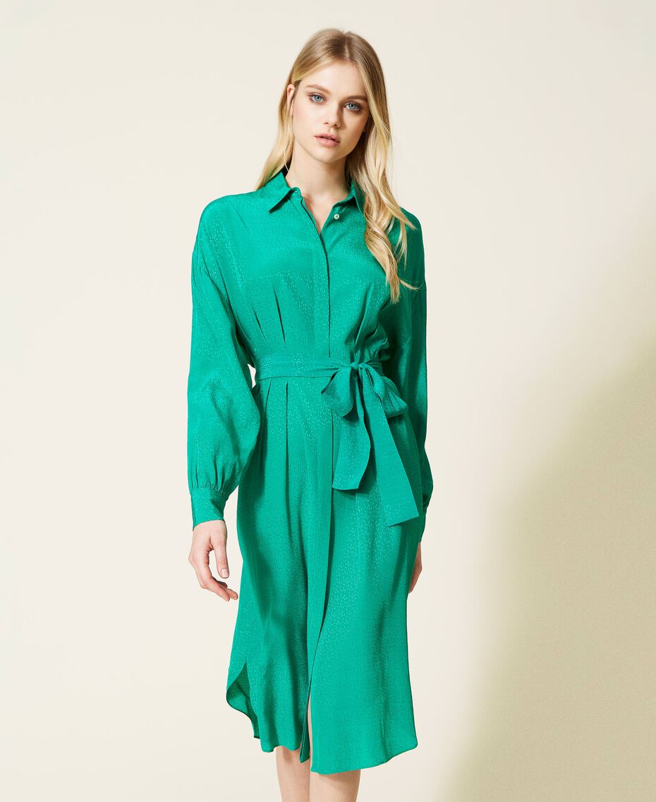 Vestido camisero de jacquard animal print Verde «Pepper Mint» Mujer 222TP2098-02