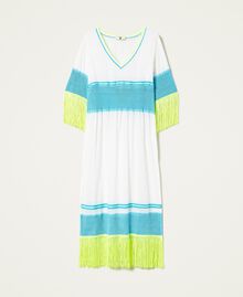 Muslin kaftan dress with embroidery Off White / Iceland Blue / Neon Yellow Multicolour Woman 221LM2MDD-0S