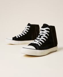 Leather trainers with fringes Black Woman 212TCP100-02